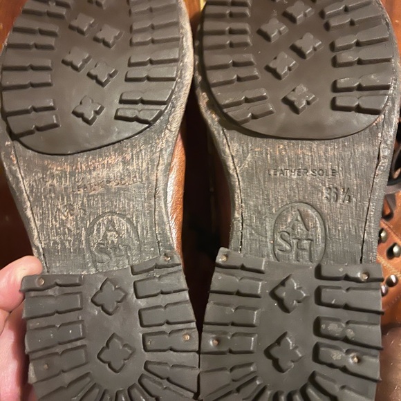 Ash Boots Womens Biker Studded RALPH Tan Distressed Leather Lace Up Grunge - Picture 6 of 7